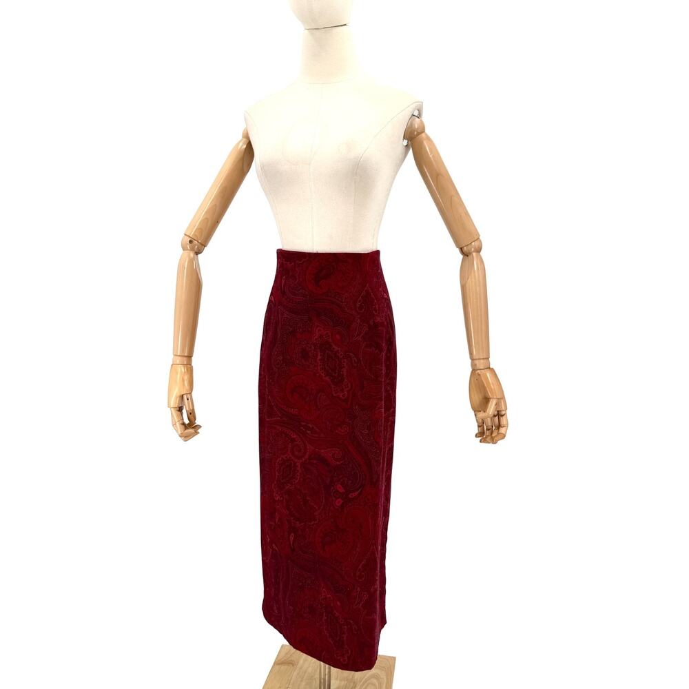 Vintage 90s Briggs Petite Red Paisley Pencil Skirt